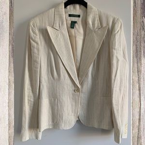 Lauren Ralph Lauren Striped Cream Linen Blazer 12